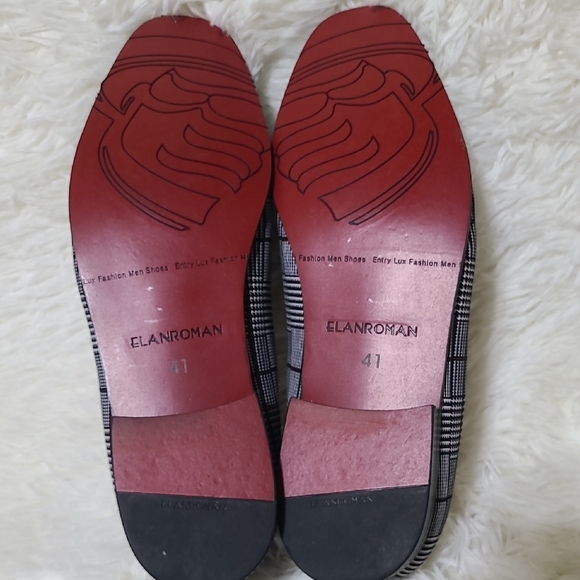 ELANROMAN Men's Plaid Black and White Dress Loafers Leather Lined - Size 8.5 - Picture 12 of 13